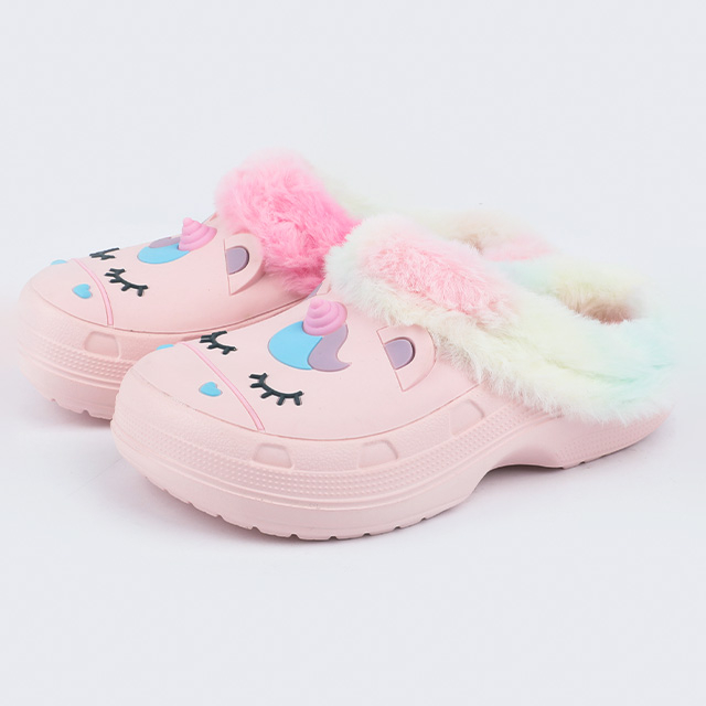 女孩毛绒衬里卡通拖鞋