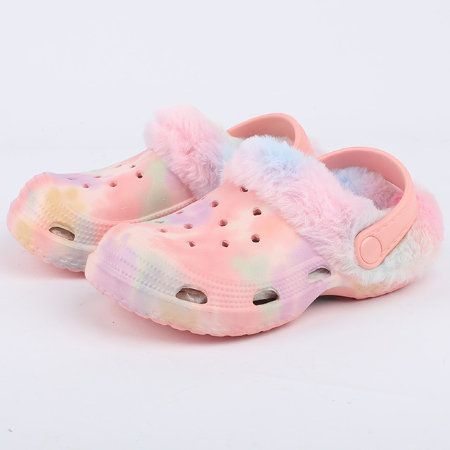 女孩毛绒衬里水印拖鞋