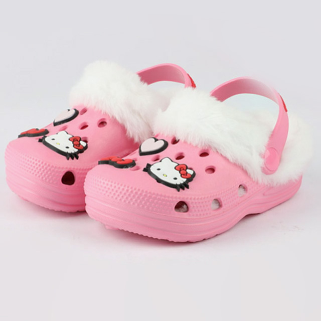 女童舒适角色毛皮衬里木底鞋